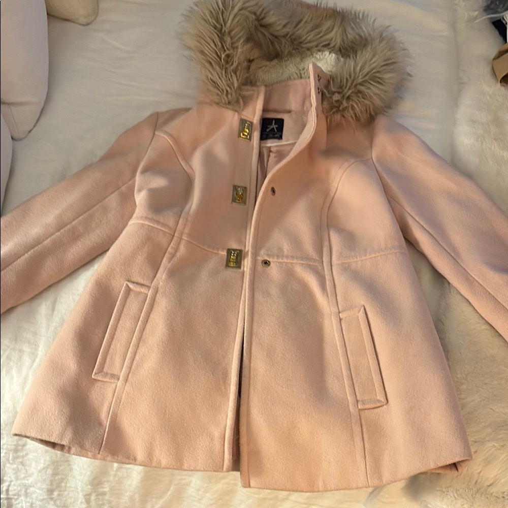 Elegant Pink Women's Jacket with Faux Fur Trim